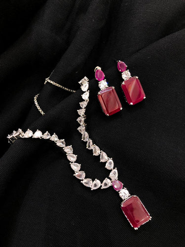 Square Ruby Necklace Set